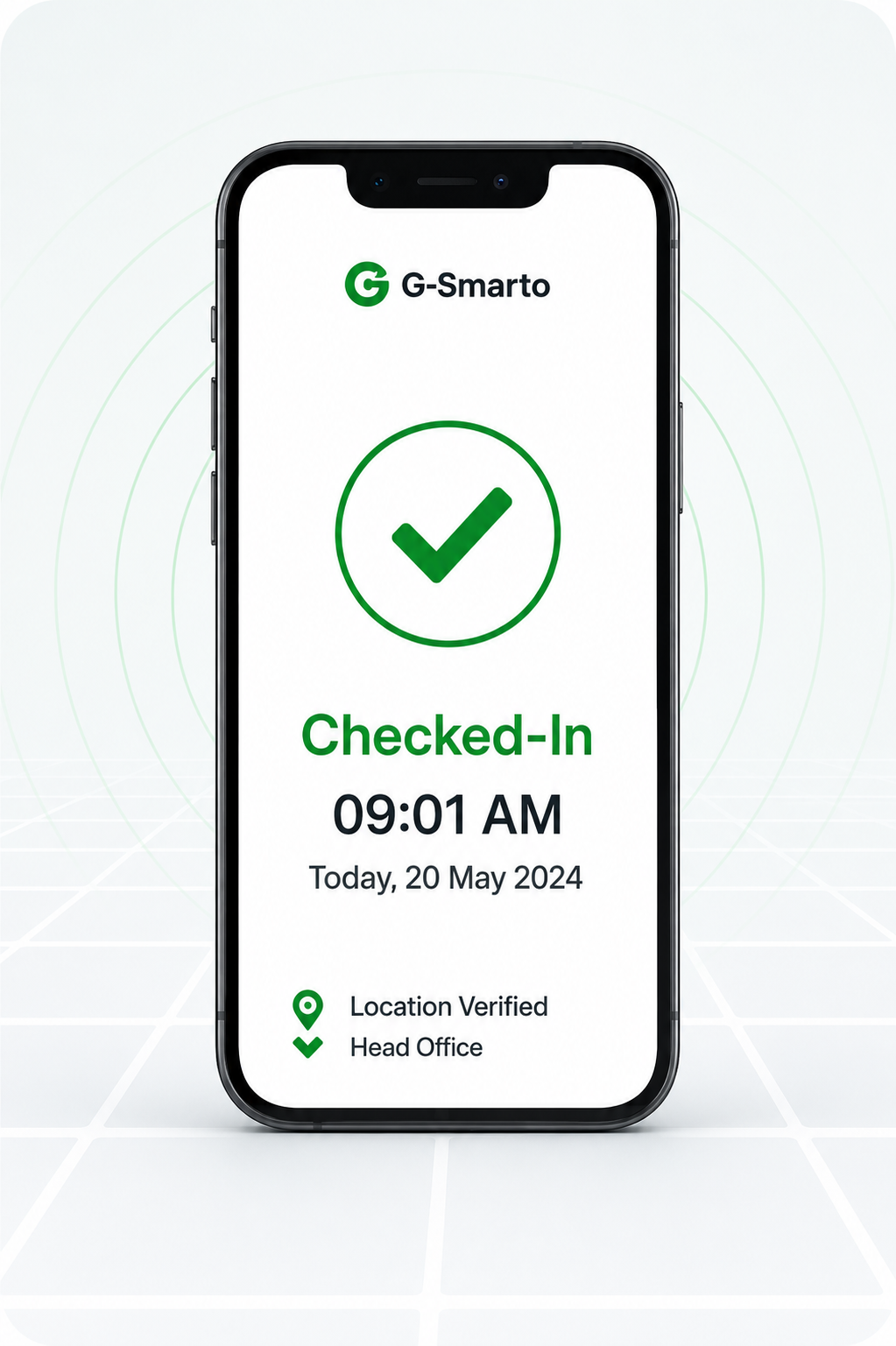 Phone showing Checked-In confirmation