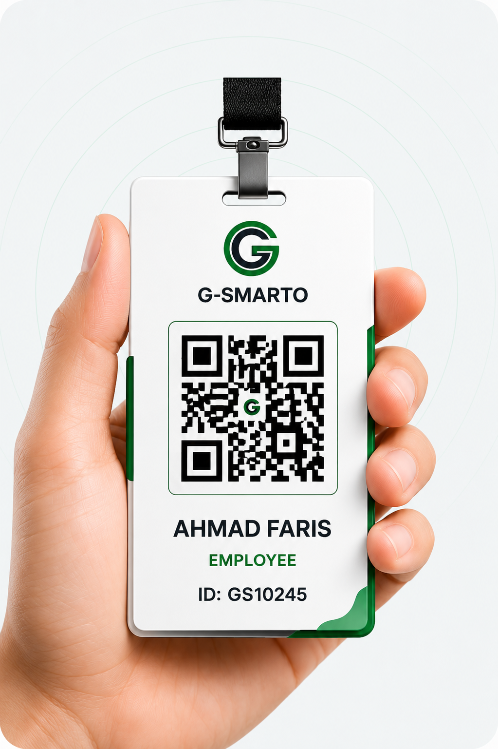 Employee showing QR pass badge